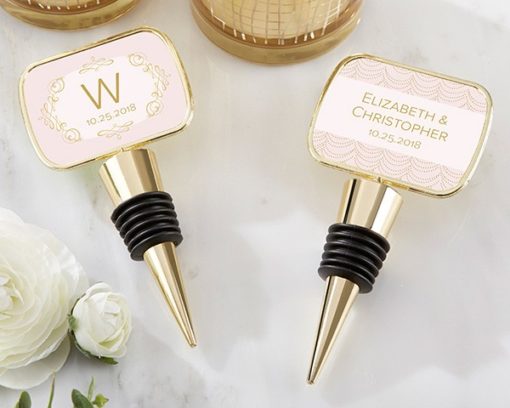 Personalized Gold Bottle Stopper with Epoxy Dome - Modern Romance