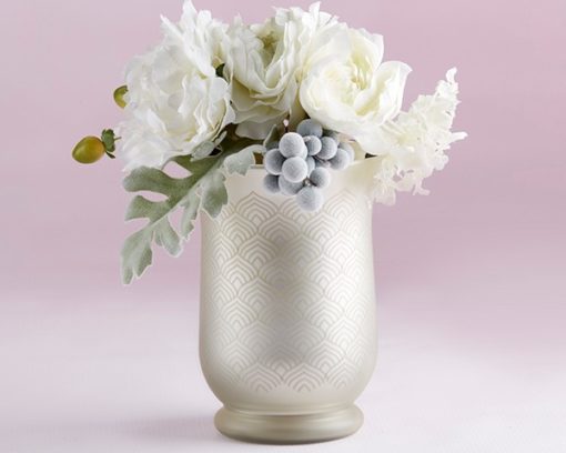 Light Champagne Frosted and Etched Pattern Glass Vase