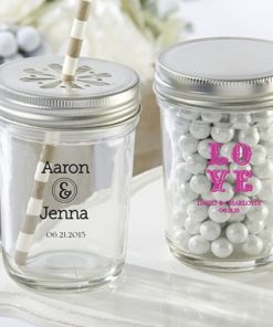 Personalized Printed Glass Mason Jar - Wedding (Set of 12)