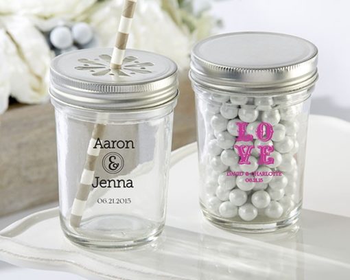 Personalized Printed Glass Mason Jar - Wedding (Set of 12)