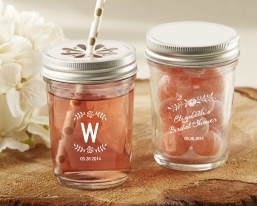 Personalized Printed Glass Mason Jar - Kate's Rustic Bridal Shower Collection (Set of 12)