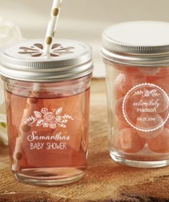 Personalized Printed Glass Mason Jar - Kate's Rustic Baby Shower Collection (Set of 12)