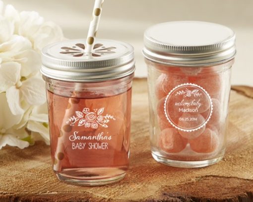 Personalized Printed Glass Mason Jar - Kate's Rustic Baby Shower Collection (Set of 12)