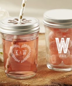 Personalized Printed Glass Mason Jar - Kate's Rustic Wedding Collection (Set of 12)