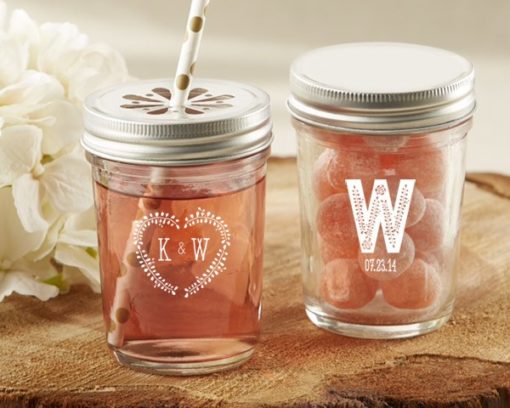 Personalized Printed Glass Mason Jar - Kate's Rustic Wedding Collection (Set of 12)