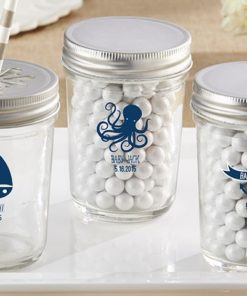 Personalized Printed Glass Mason Jar - Kate's Nautical Baby Shower Collection (Set of 12)