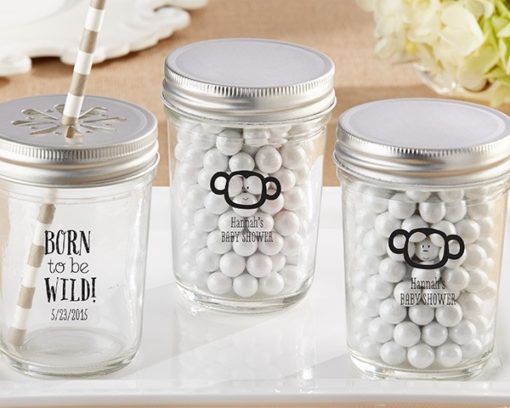 Personalized Glass Mason Jar - Kate's Born To Be Wild Baby Shower Collection