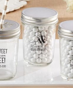 Personalized Glass Mason Jar - Kate's Sweet as can Bee Baby Shower Collection (Set of 12)