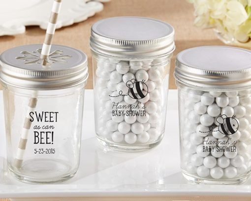 Personalized Glass Mason Jar - Kate's Sweet as can Bee Baby Shower Collection (Set of 12)