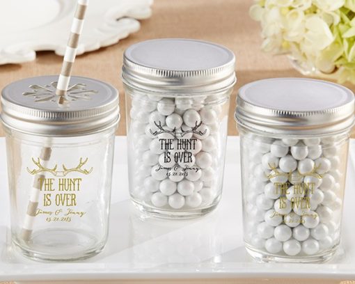 Personalized Printed Glass Mason Jar - The Hunt Is Over (Set of 12)