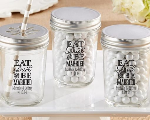 Personalized Printed Glass Mason Jar - Eat, Drink & Be Married (Set of 12)