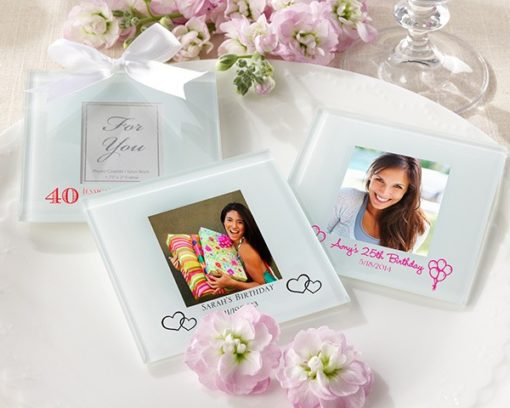 Personalized Frosted-Glass Photo Coaster -Set of 12 (Birthday Designs)