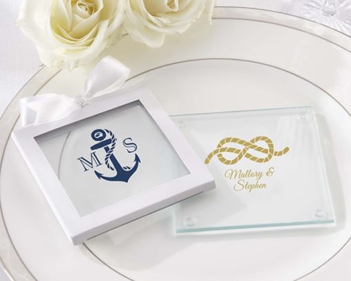 Personalized Glass Coasters - Kate's Nautical Wedding Collection (Set of 12)