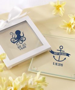 Personalized Glass Coasters- Kate's Nautical Baby Shower Collection (Set of 12)