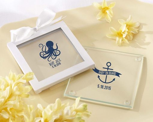 Personalized Glass Coasters- Kate's Nautical Baby Shower Collection (Set of 12)