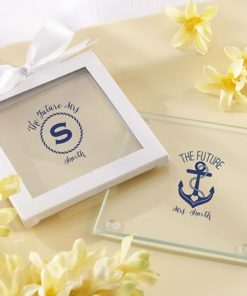 Personalized Glass Coasters - Kate's Nautical Bridal Shower Collection (Set of 12)