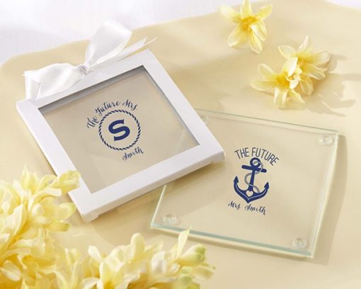 Personalized Glass Coasters - Kate's Nautical Bridal Shower Collection (Set of 12)