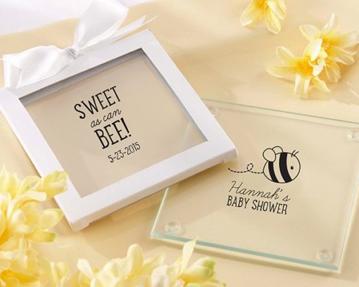 Personalized Glass Coasters-Kate's Sweet as Can Bee Baby Shower Collection (Set of 12)