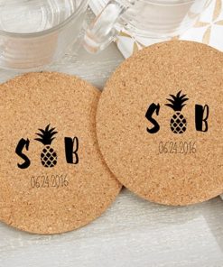 Personalized Round Cork Coasters - Pineapples and Palms (Set of 12)