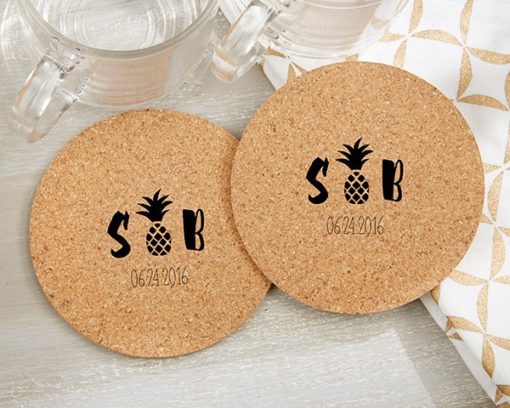 Personalized Round Cork Coasters - Pineapples and Palms (Set of 12)