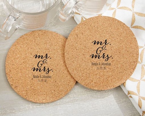 Personalized Round Cork Coasters - Mr. and Mrs. (Set of 12)