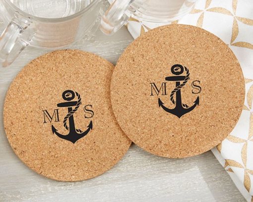 Personalized Round Cork Coasters - Nautical (Set of 12)