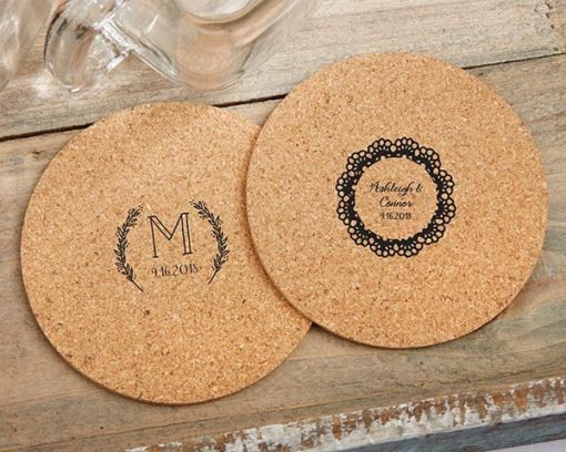 Personalized Round Cork Coasters - Rustic Charm Wedding (Set of 12)