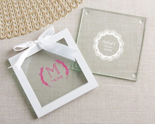 Personalized Glass Coasters - Rustic Charm Wedding (Set of 12)