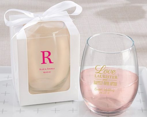 Personalized 9 oz. Stemless Wine Glass (White or Kraft Gift Box Available)