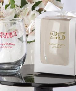 Personalized Stemless Wine Glass (Birthday Designs) (White or Kraft Gift Box Available)