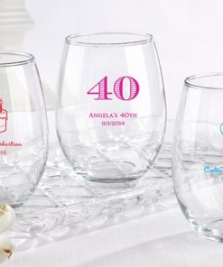 Personalized 15 oz. Stemless Wine Glass - Birthday