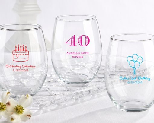 Personalized 15 oz. Stemless Wine Glass - Birthday