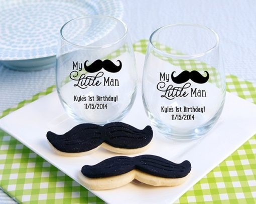 Personalized "My Little Man" Printed Stemless Wine Glass (White or Kraft Gift Box Available)