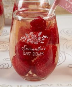 Personalized 9 oz. Stemless Wine Glass - Kate's Rustic Baby Shower Collection