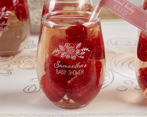 Personalized 9 oz. Stemless Wine Glass - Kate's Rustic Baby Shower Collection