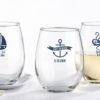 Personalized 9 oz. Stemless Wine Glass - Kate's Nautical Baby Shower Collection