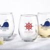 Personalized 9 oz. Stemless Wine Glass - Kate's Nautical Birthday Collection