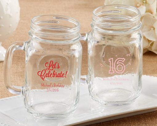 Personalized 16 oz. Mason Jar Mug - Birthday