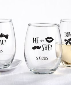 Personalized 9 oz. Stemless Wine Glass - Gender Reveal Collection