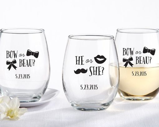 Personalized 9 oz. Stemless Wine Glass - Gender Reveal Collection