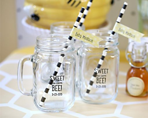 Personalized 16 oz. Mason Jar Mug - Kate's Sweet as Can Bee Baby Shower Collection