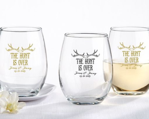 Personalized 9 oz. Stemless Wine Glass - The Hunt Is Over
