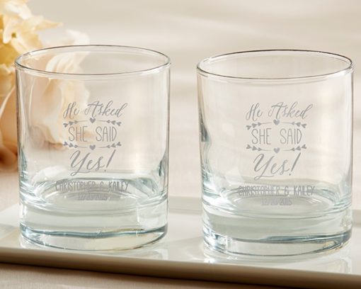 Personalized 9 oz. Rocks Glass - He Asked, She Said Yes