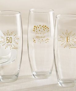 Personalized 9 oz. Stemless Champagne Glass - Milestone Gold