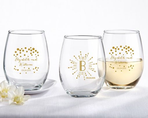 9 oz. Stemless Wine Glass - Milestone Gold
