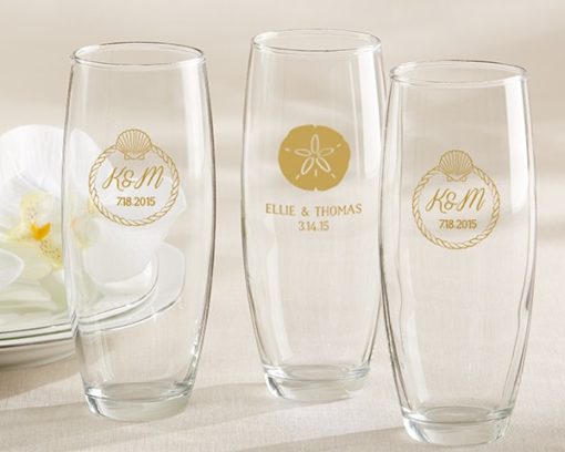 Personalized 9 oz. Stemless Champagne Glass - Beach Tides
