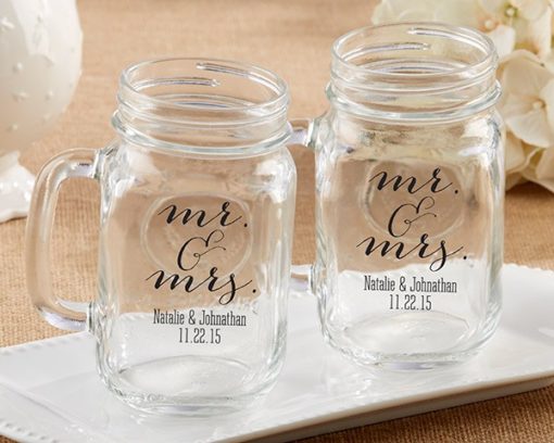 Personalized 16 oz. Mason Jar Mug - Mr. & Mrs.