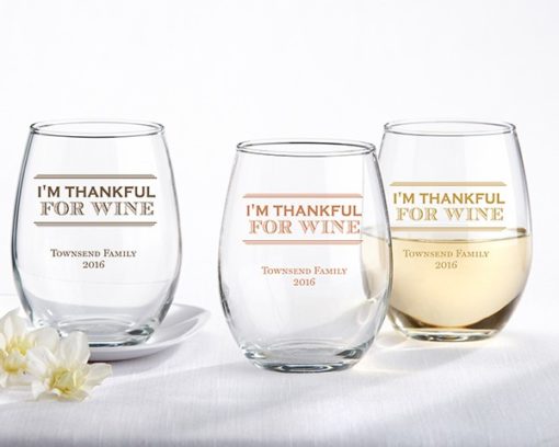 Personalized 15 oz. Wine Glass - Thankful for Wine