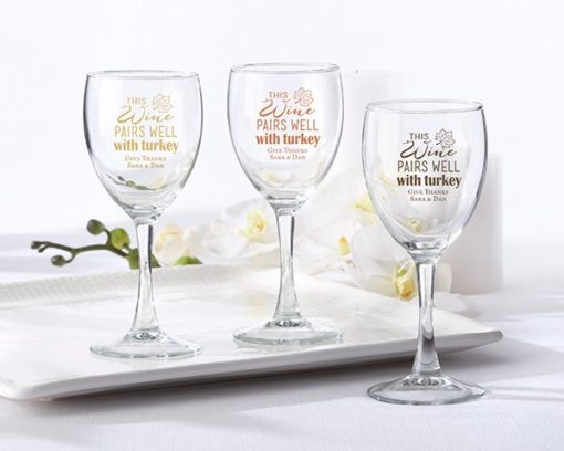 Personalized 8.5 oz. Wine Glass - Pairs Well With Turkey
