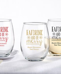 Personalized 15 oz. Stemless Wine Glass - Eat, Drink, Be Merry